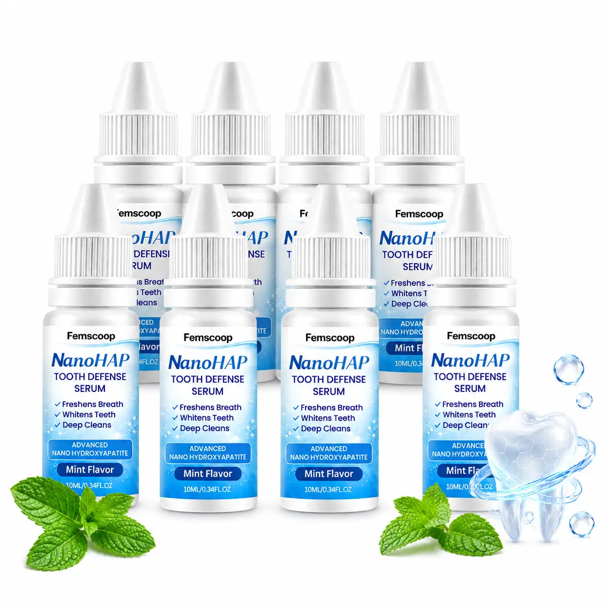 Femscoop NanoHAP Tooth Whitening & Defense Serum – Rapid Stain & Plaque Remover, Cavity Protection & Enamel Repair