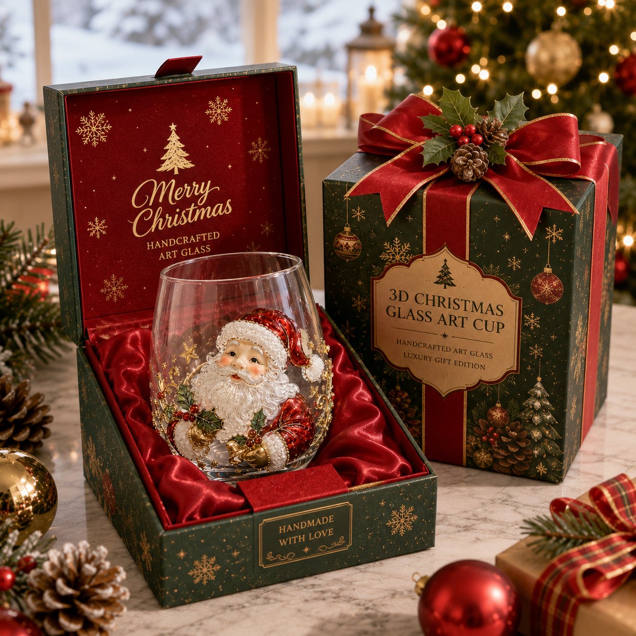 3D Christmas Glass Art Cup