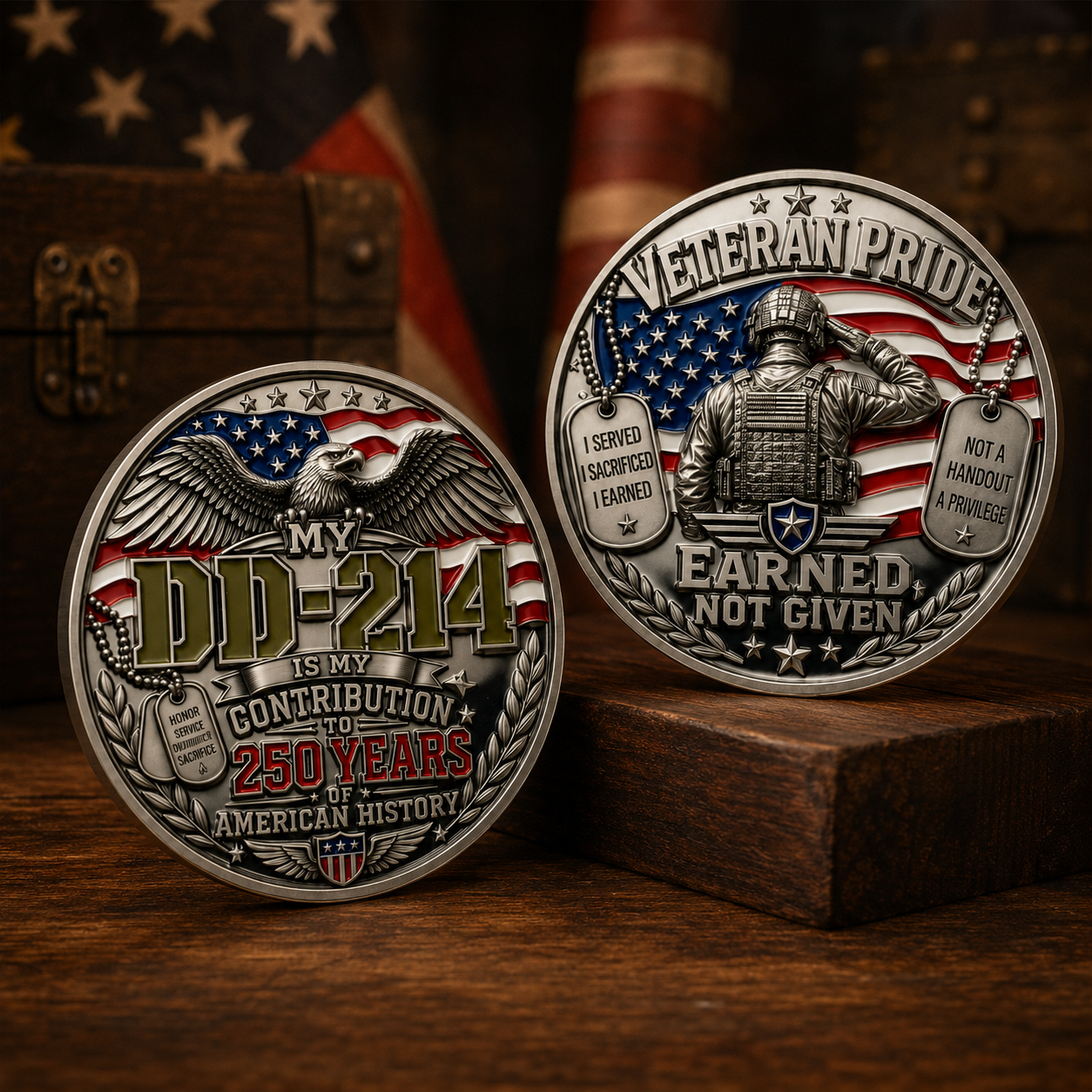 DD-214 Veteran Honor 3-Piece Gift Set – Embroidered Cap, Coin & Bracelet