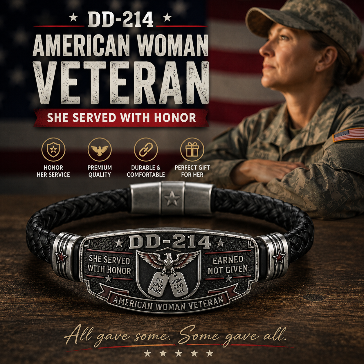 ๐๏ธDD-214 American Woman Veteran Bracelet โ She Served With Honor