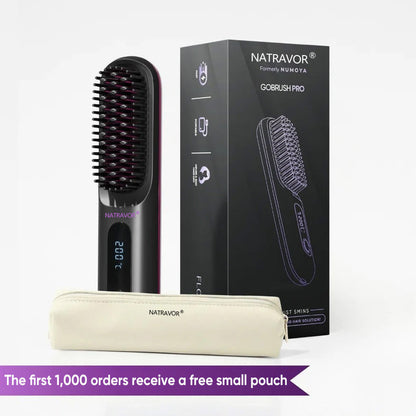 Black Compact Portable Heated Comb Straightener - USB Type-C Charge, 3 Heat Modes, Lightweight Wireless Adjustable Tool for Smooth, Frizz-Free Hair (Portable Hair Straightener for Travel)