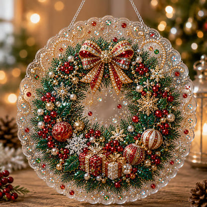 Christmas Pearl Diamond Art Hanging Ornament Kit | Luxury Flocked Canvas with Scratch-Resistant Non-Fading Pearl Beads DIY Handmade Holiday Hanging Decor 🎅💎