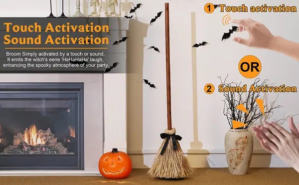 Floating Witch's Broom – Eerie Laughs & Hypnotic Dance at Your Command! 🎃