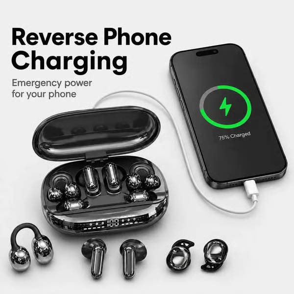 3-in-1 Wireless Earbuds with Power Bank Charging Case | 4 Clip-On & Sleep Earbuds, Noise Cancelling & IPX5 Water Resistant