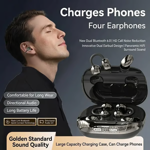 3-in-1 Wireless Earbuds with Power Bank Charging Case | 4 Clip-On & Sleep Earbuds, Noise Cancelling & IPX5 Water Resistant