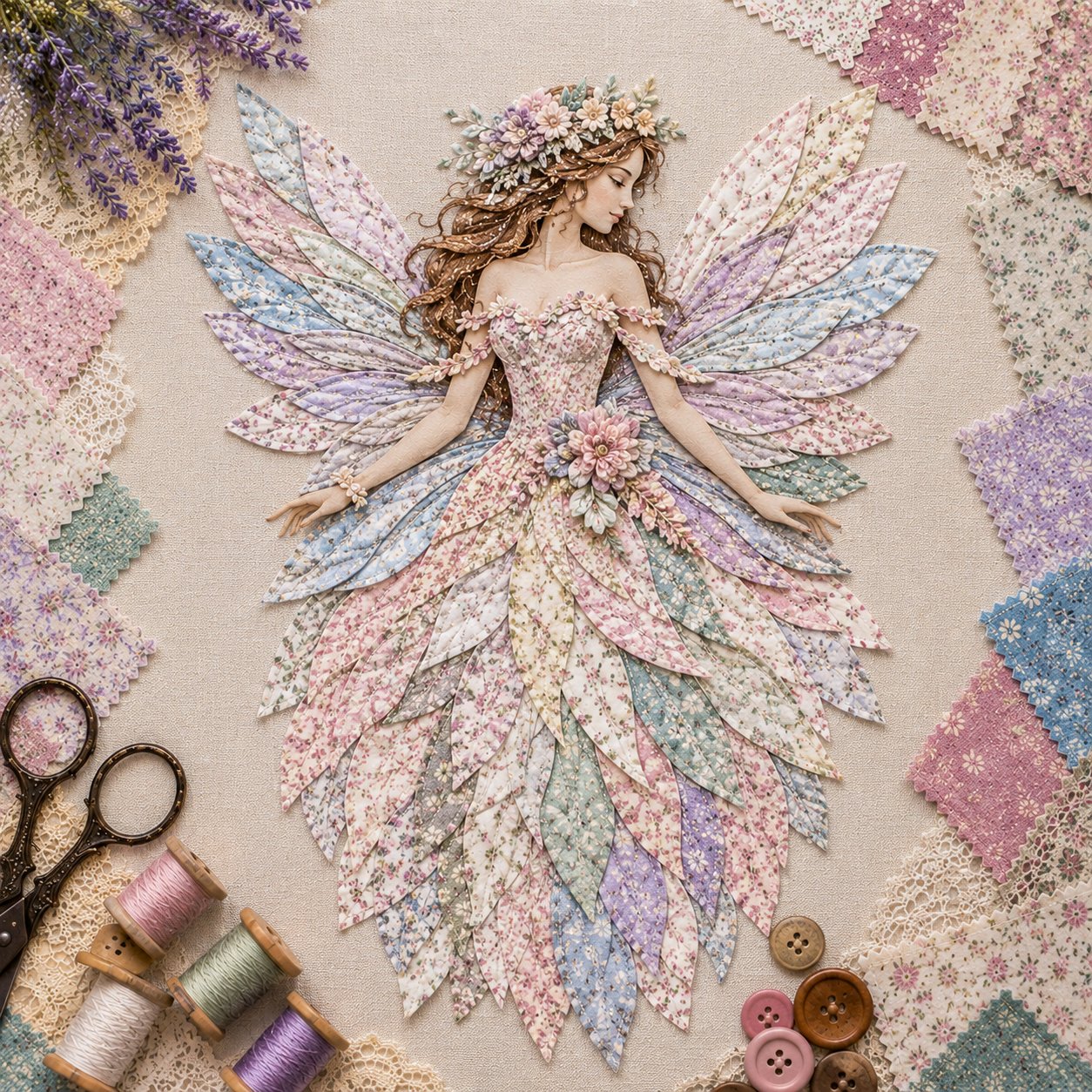 Premium Fairy Patchwork DIY Kit | High-Quality Layered Fabric with Floral Wings DIY Handmade Fantasy Wall Decor ✨