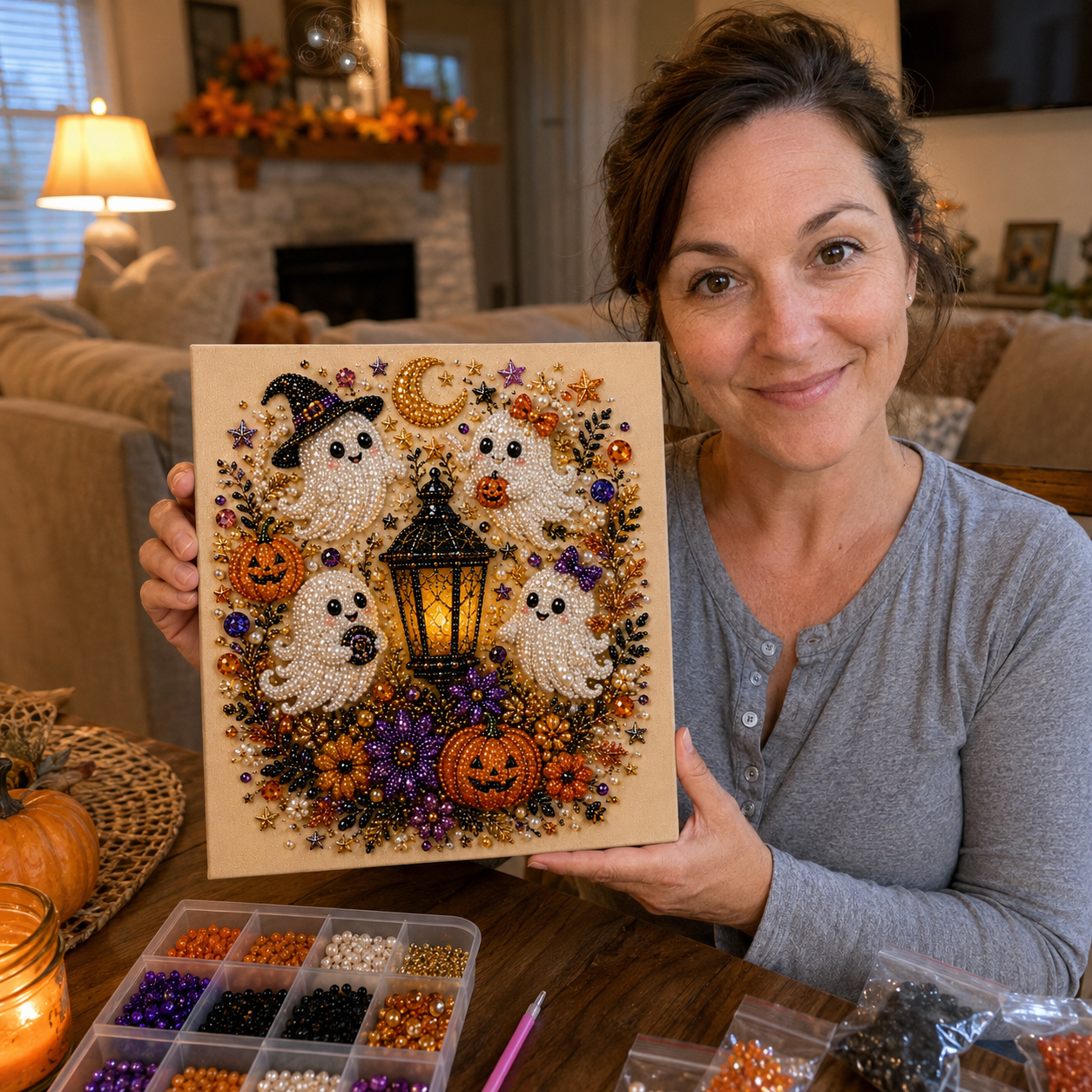 Halloween Pearl Art DIY Kit – Turn Tiny Pearls into Spooky-Cute Magic