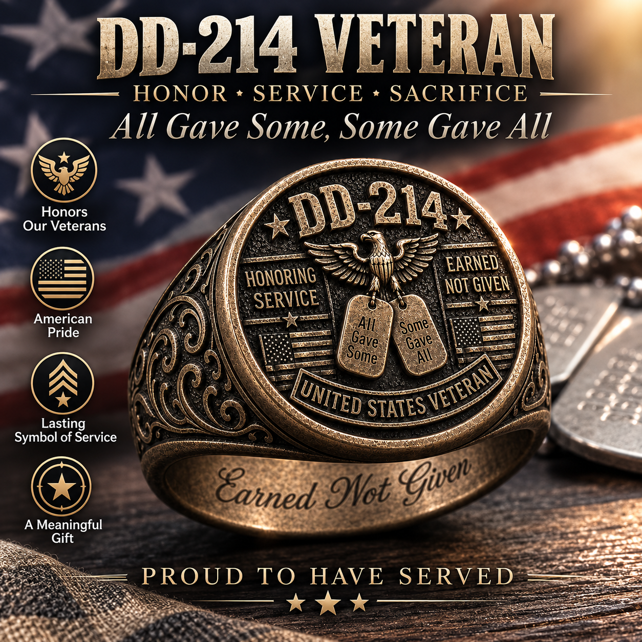 🎖️ DD-214Veteran Honor Ring — "All Gave Some & Some Gave All"