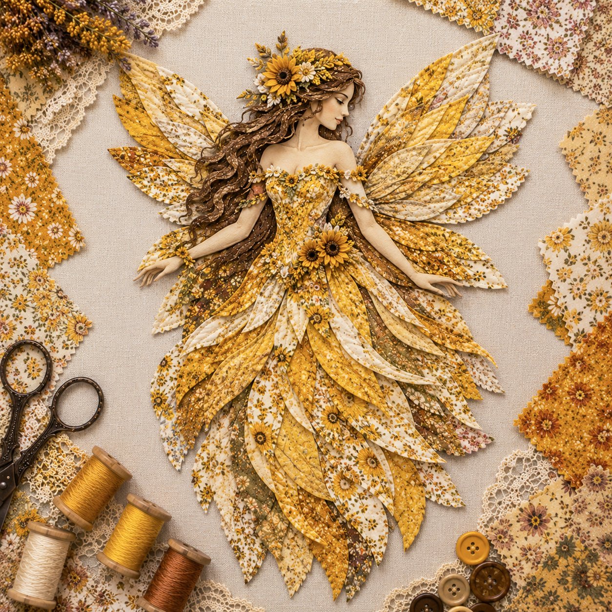 Premium Fairy Patchwork DIY Kit | High-Quality Layered Fabric with Floral Wings DIY Handmade Fantasy Wall Decor ✨