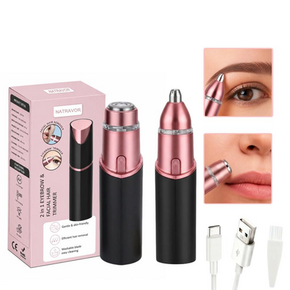 NATRAVOR SmoothTouch 2-in-1 Facial & Brow Trimmer-Rechargeable Precision Hair Remover for Face, Lips & Eyebrows