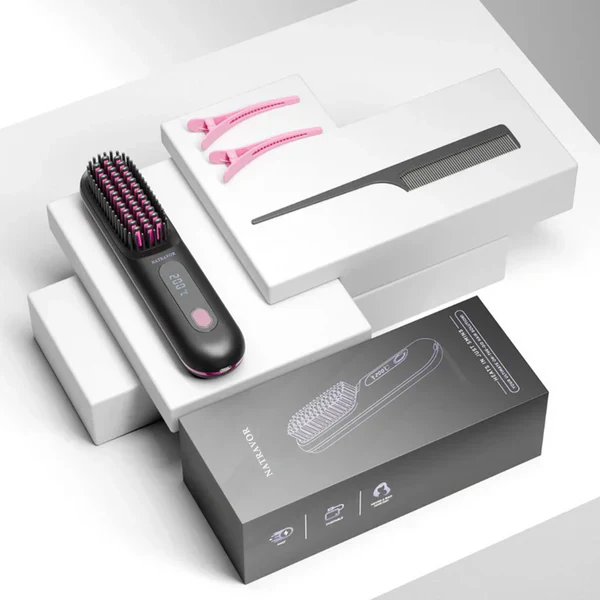 Black Compact Portable Heated Comb Straightener - USB Type-C Charge, 3 Heat Modes, Lightweight Wireless Adjustable Tool for Smooth, Frizz-Free Hair (Portable Hair Straightener for Travel)