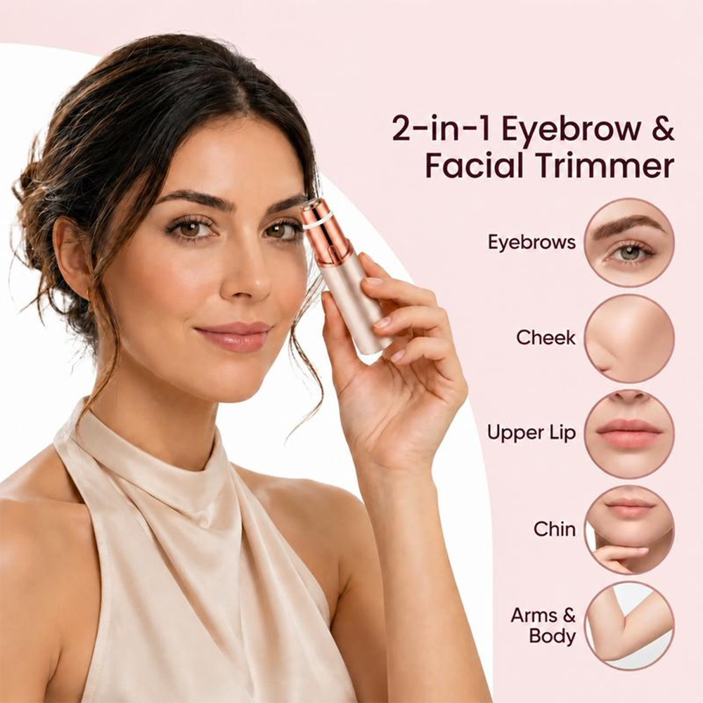 NATRAVOR SmoothTouch 2-in-1 Facial & Brow Trimmer-Rechargeable Precision Hair Remover for Face, Lips & Eyebrows