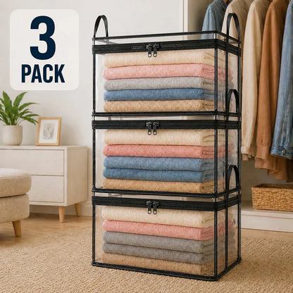 Portable Large Heavy-Duty Thick Plastic Clear Storage Box with Hinged Lid | Home, Travel & Camping