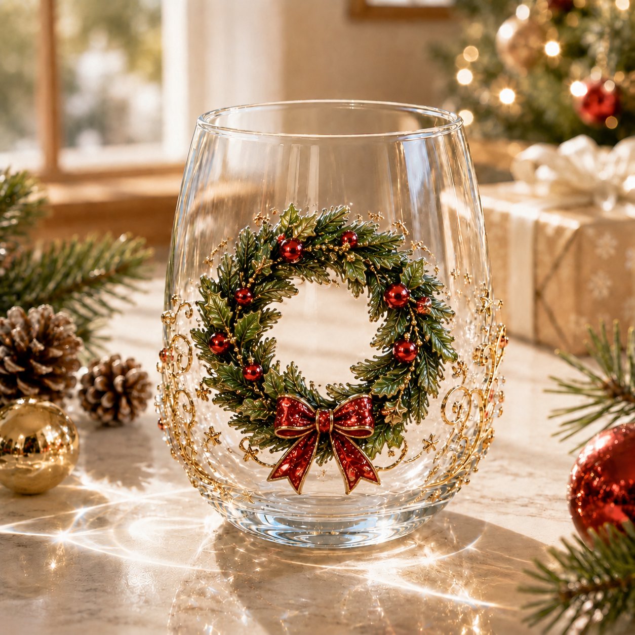 3D Christmas Glass Art Cup