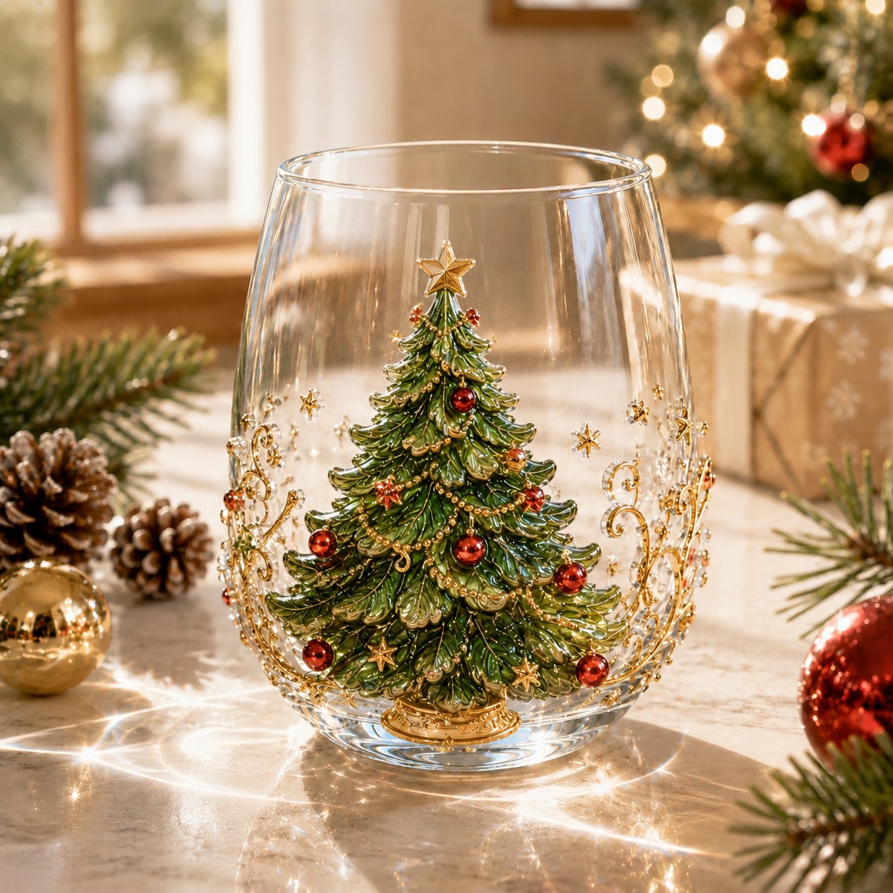 3D Christmas Glass Art Cup