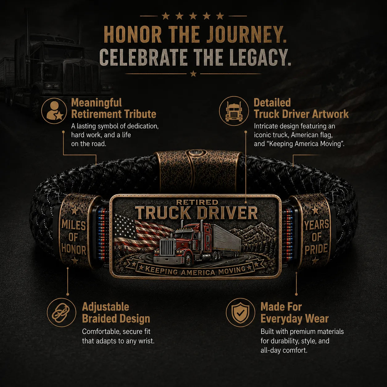 ⭐Retired Truck DriverBracelet - Honor TheMiles.Celebrate The Legacy