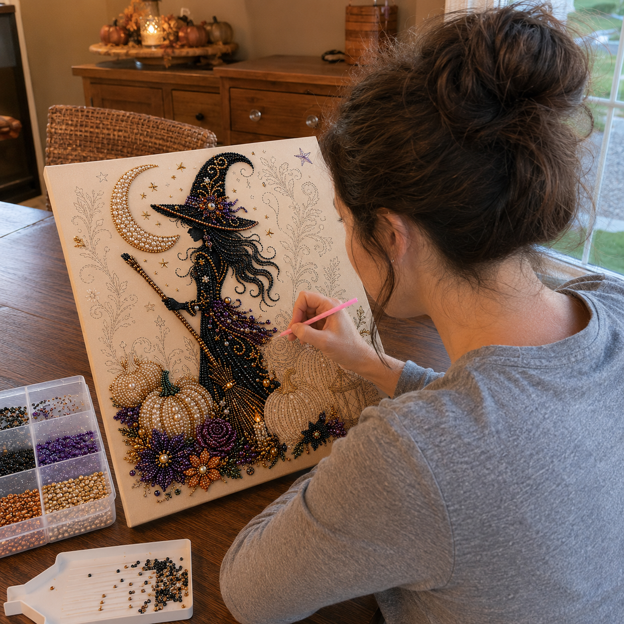 Halloween Pearl Art DIY Kit – Turn Tiny Pearls into Spooky-Cute Magic （BUY 2 FREE SHIPPING)
