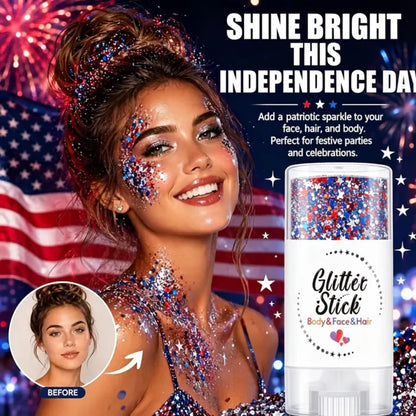🦅4th of July Glitter Stick✨Red, White & Blue Body & Hair Sparkle.