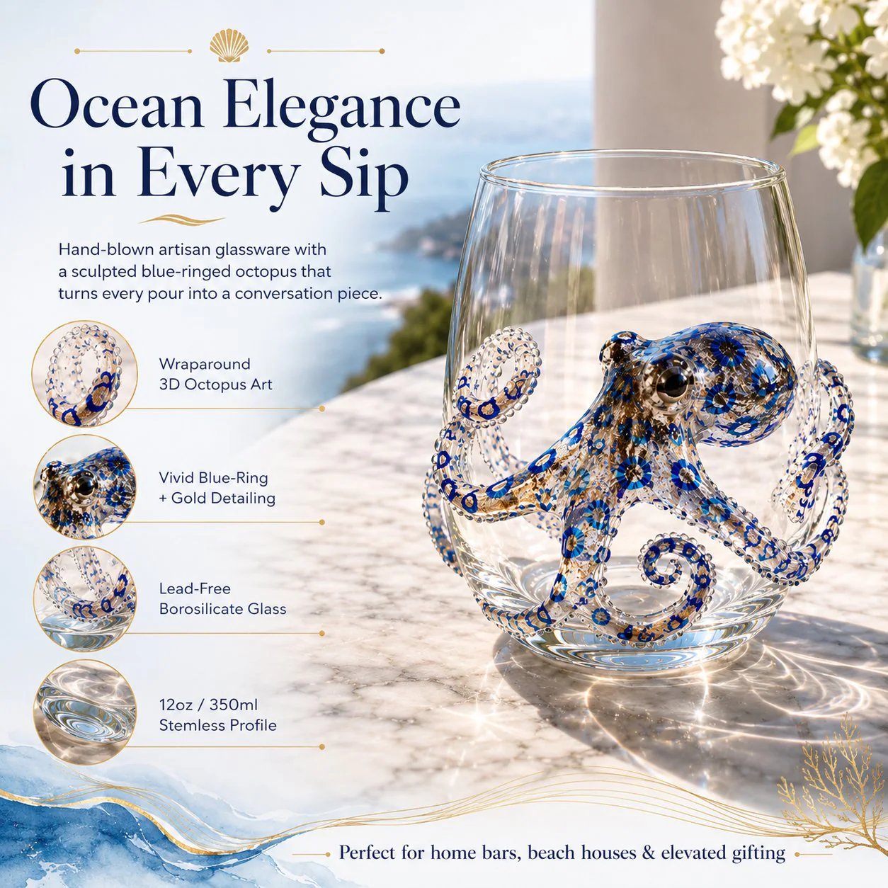 Bring the Ocean to Every Sip with Stunning 3D Artisan Glassware 🌊