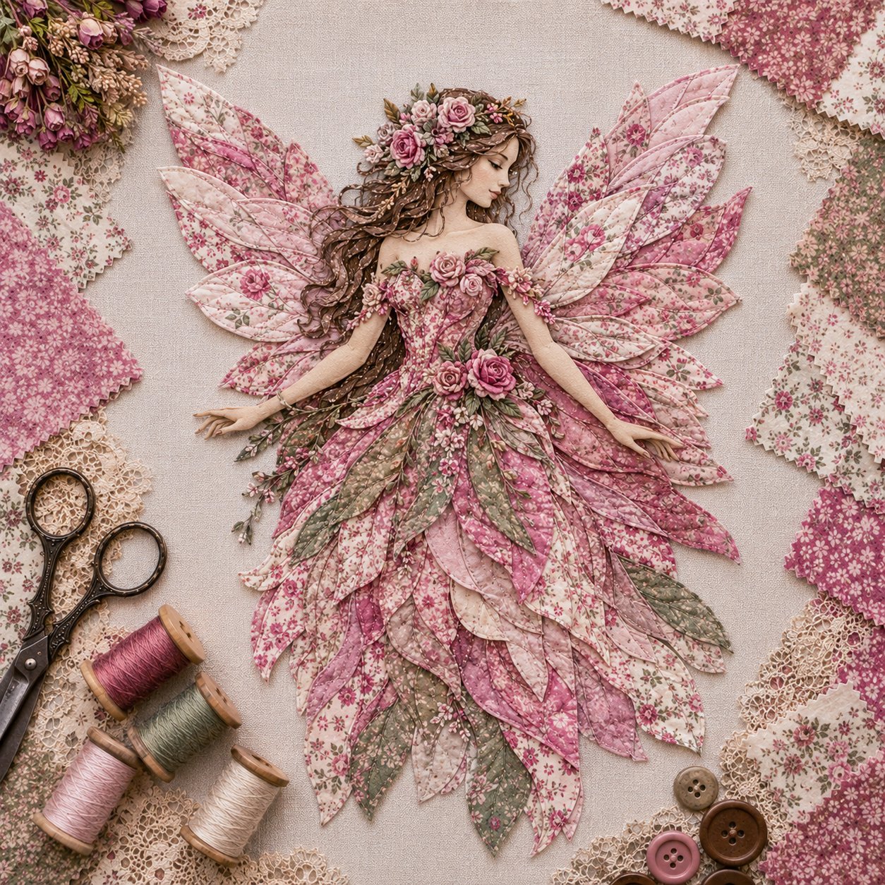 Premium Fairy Patchwork DIY Kit | High-Quality Layered Fabric with Floral Wings DIY Handmade Fantasy Wall Decor ✨