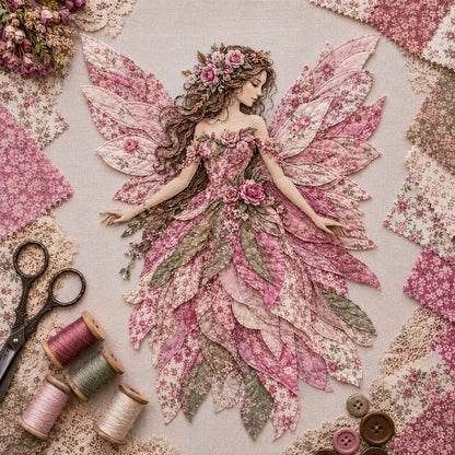 Premium Fairy Patchwork DIY Kit | High-Quality Layered Fabric with Floral Wings DIY Handmade Fantasy Wall Decor ✨
