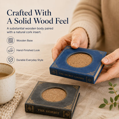 Handmade Mini Book Wooden Coaster Design📚-Buy Two Get Free Shipping📦