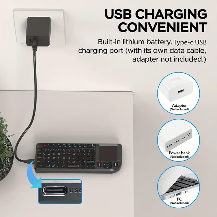 Mini Wireless Keyboard, 2.4G Rechargeable Backlight Keyboard with Touchpad