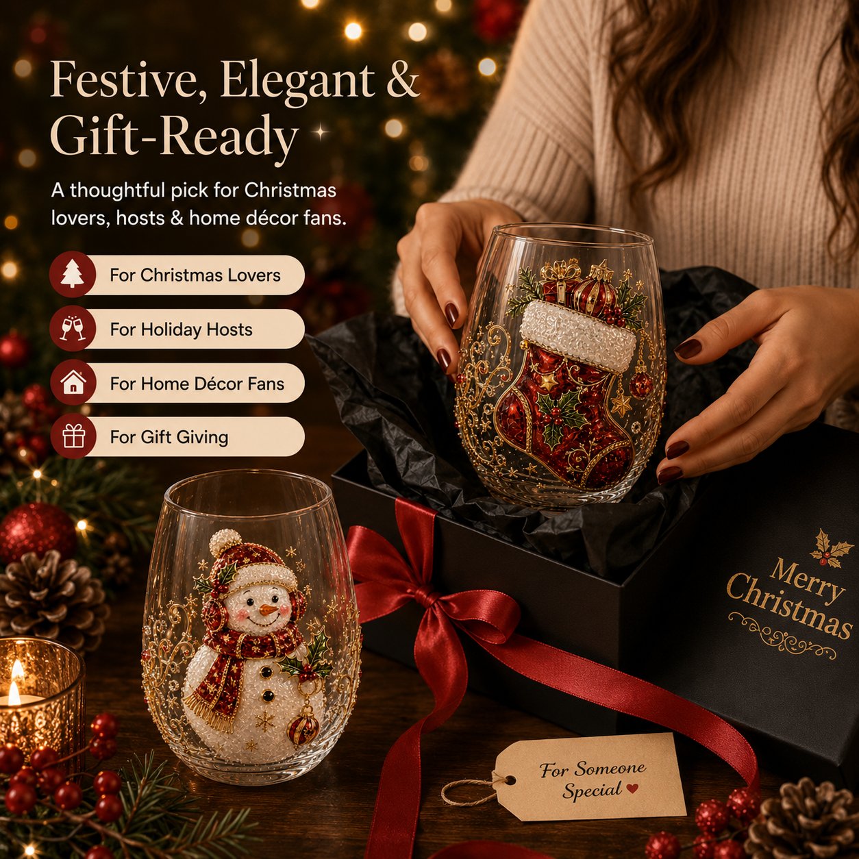 3D Christmas Glass Art Cup