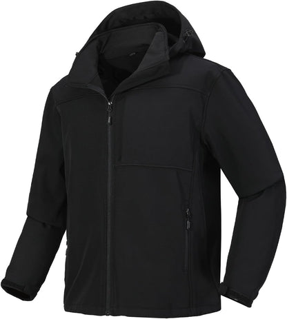 Men's Softshell Jacket Tactical Waterproof Fleece Lined with Hood Windbreaker Rain Shell Outerwear for Outdoor Hiking