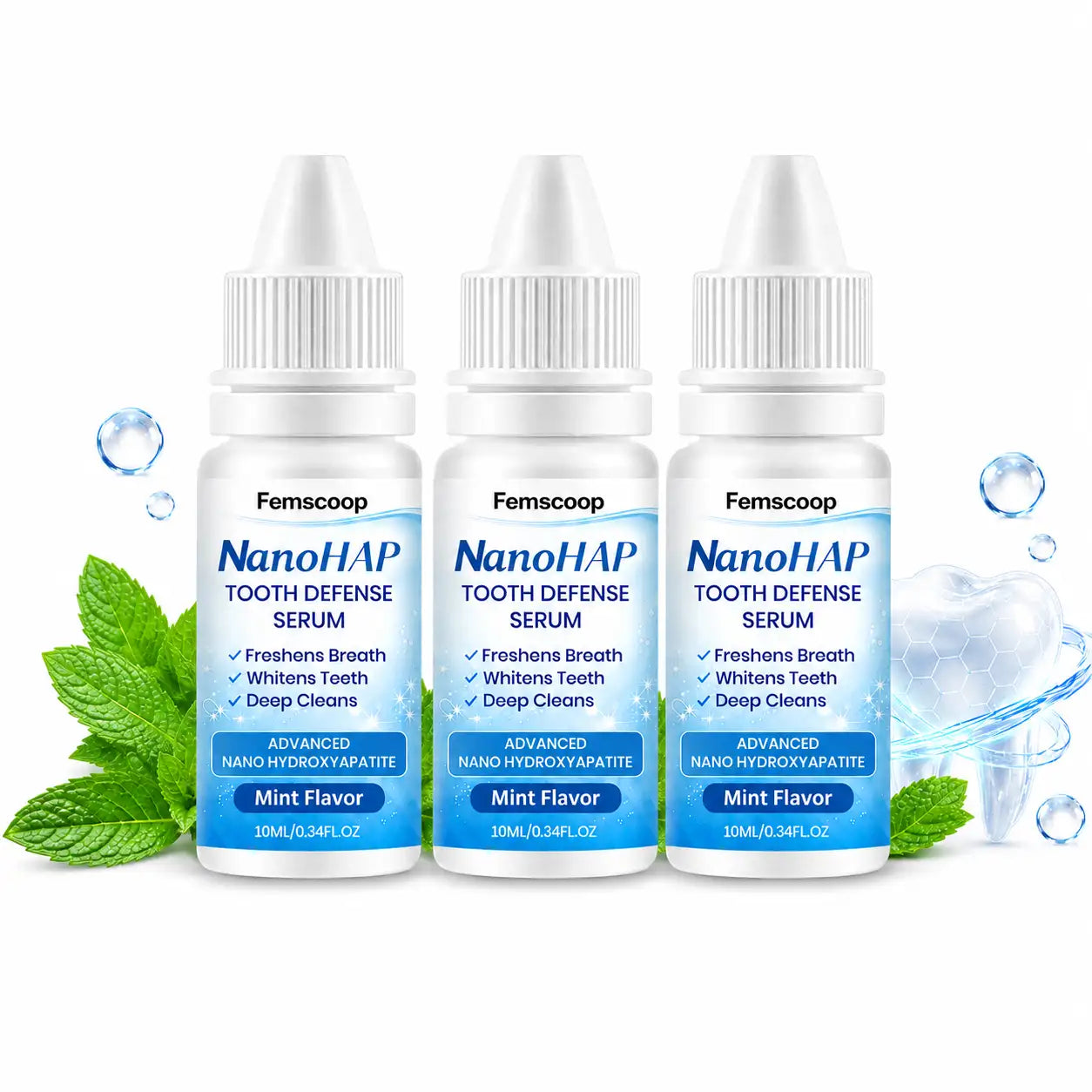 Femscoop NanoHAP Tooth Whitening & Defense Serum – Rapid Stain & Plaque Remover, Cavity Protection & Enamel Repair