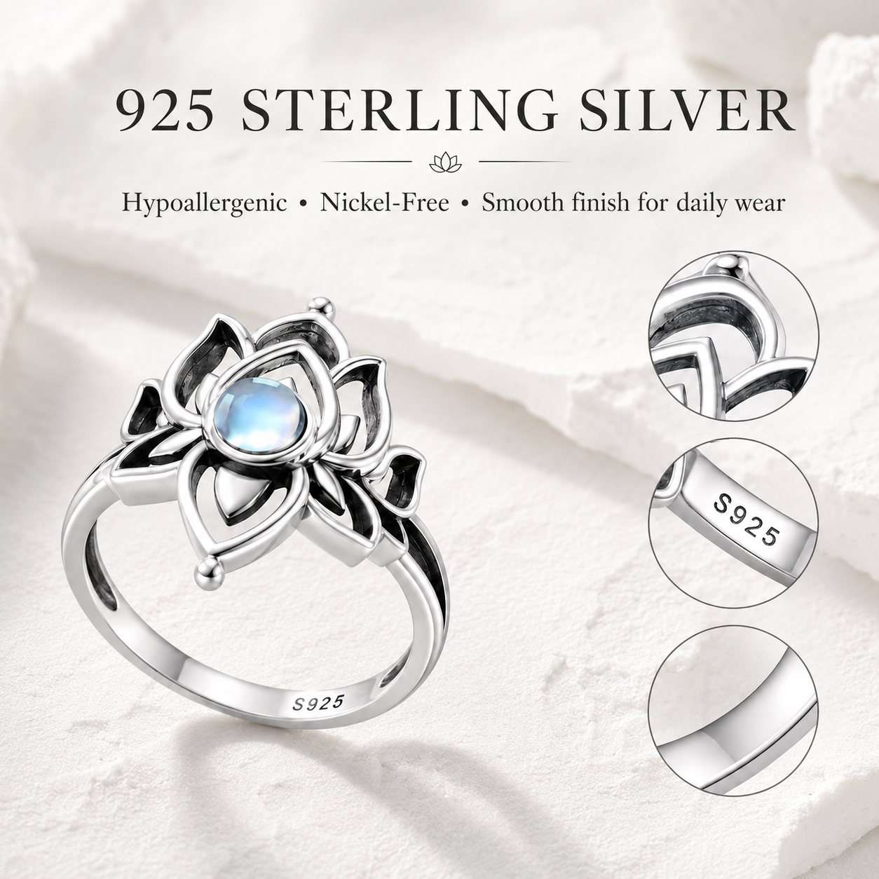 Vintage Moonstone Lotus Ring
