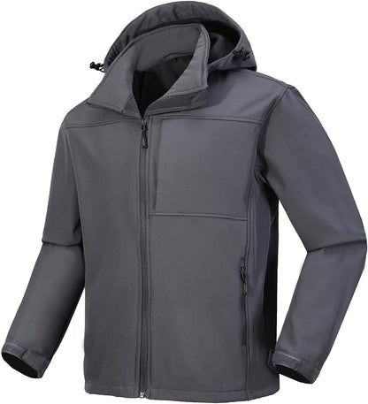 Men's Softshell Jacket Tactical Waterproof Fleece Lined with Hood Windbreaker Rain Shell Outerwear for Outdoor Hiking