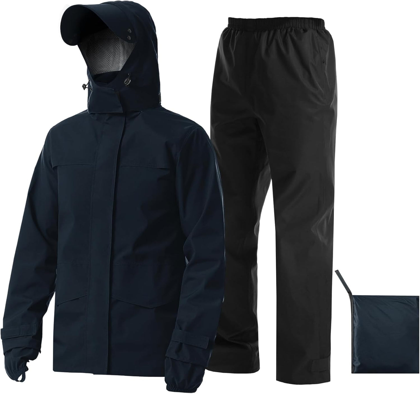 Rain Suit Waterproof Jacket with Pants 2 Pieces Breathable Lightweight Packable Raincoat with Hooded Rain Gear Unisex