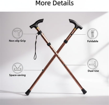 Adjustable from 33‘’ to37‘’Walking Cane Hiking Poles Climbing Snowingshoeing Pole with Ergonomic Handle，Brown and Black for Outdoor for Woman,Man, The Elder