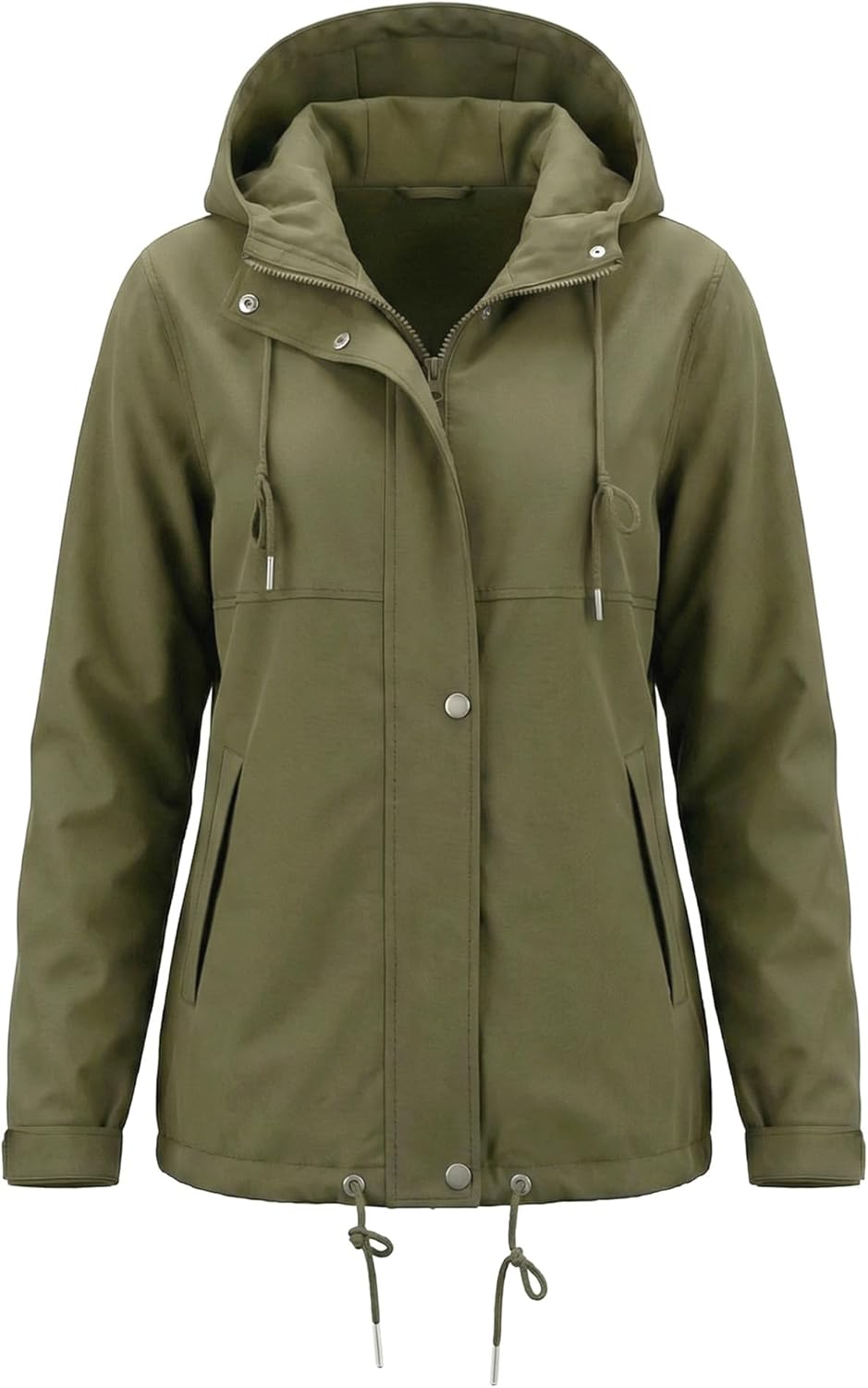 Rain Jacket Women Waterproof Lightweight Drawstring Zip Rain Coats Hiking Outdoor Travel Windbreaker with Hood