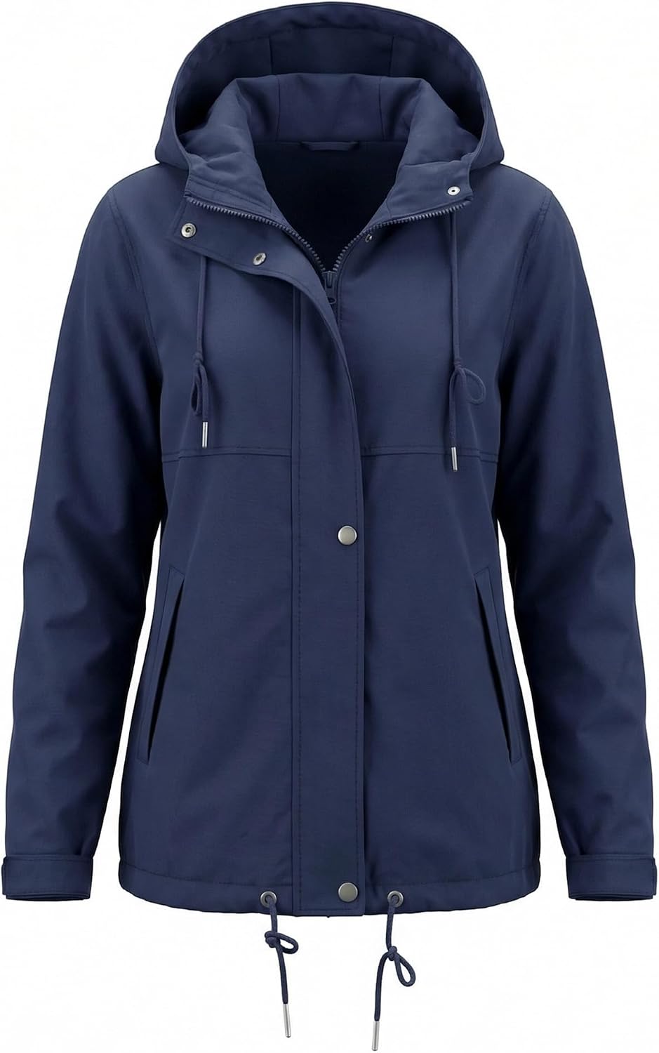 Rain Jacket Women Waterproof Lightweight Drawstring Zip Rain Coats Hiking Outdoor Travel Windbreaker with Hood