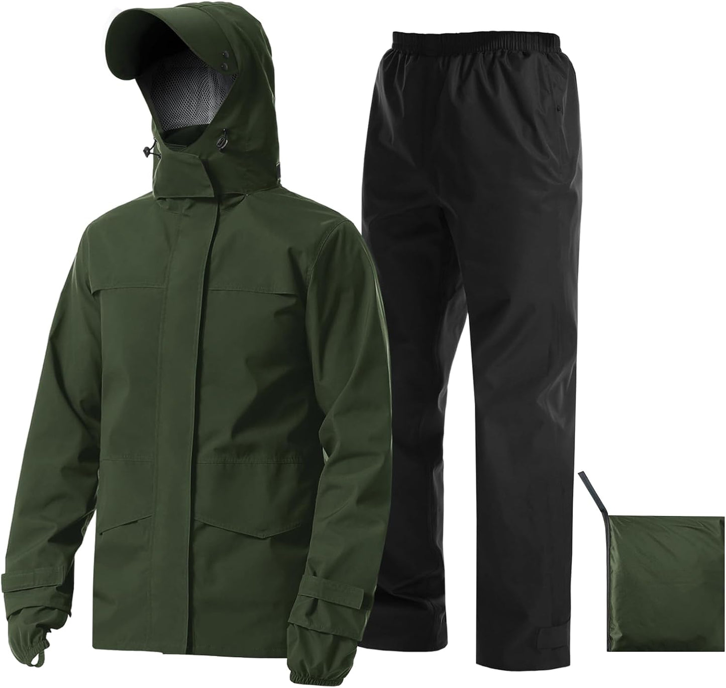 Rain Suit Waterproof Jacket with Pants 2 Pieces Breathable Lightweight Packable Raincoat with Hooded Rain Gear Unisex