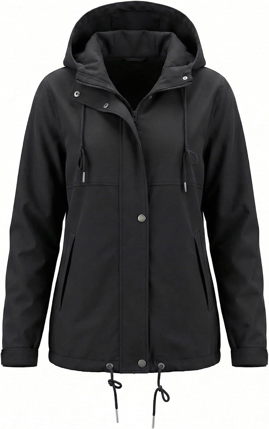 Rain Jacket Women Waterproof Lightweight Drawstring Zip Rain Coats Hiking Outdoor Travel Windbreaker with Hood