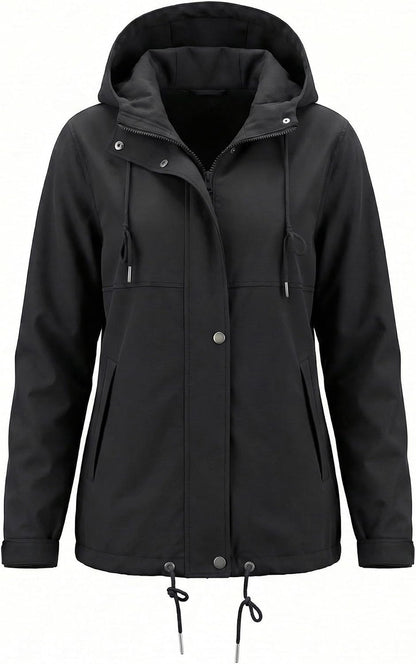 Rain Jacket Women Waterproof Lightweight Drawstring Zip Rain Coats Hiking Outdoor Travel Windbreaker with Hood