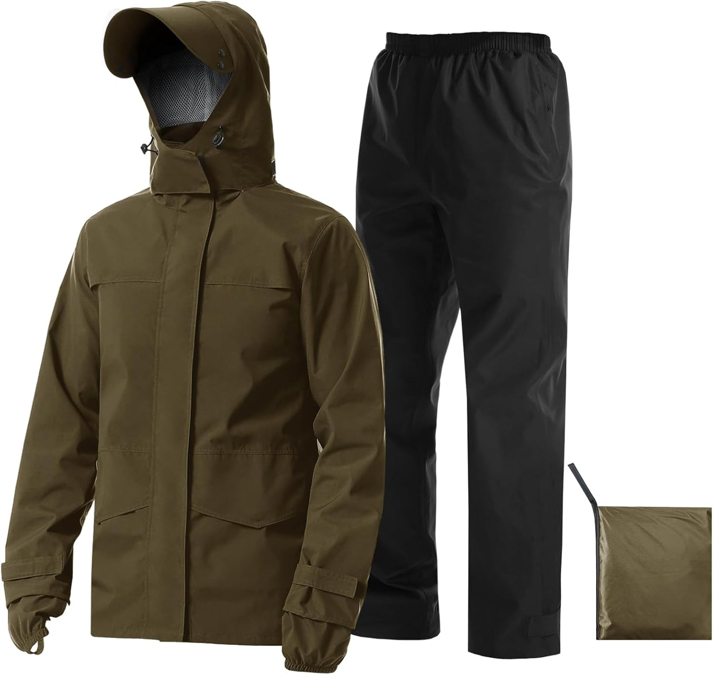 Rain Suit Waterproof Jacket with Pants 2 Pieces Breathable Lightweight Packable Raincoat with Hooded Rain Gear Unisex
