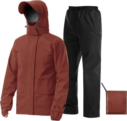 Rain Suit Waterproof Jacket with Pants 2 Pieces Breathable Lightweight Packable Raincoat with Hooded Rain Gear Unisex