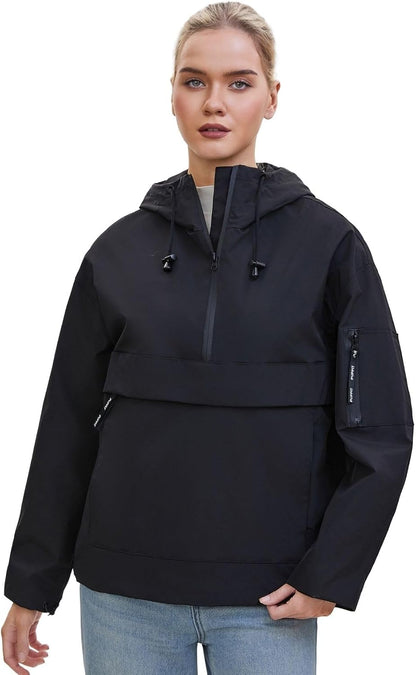 Rain Jacket Women, Women’s Lightweight Anorak Pullover Hoodie Jacket, Water-Resistant
