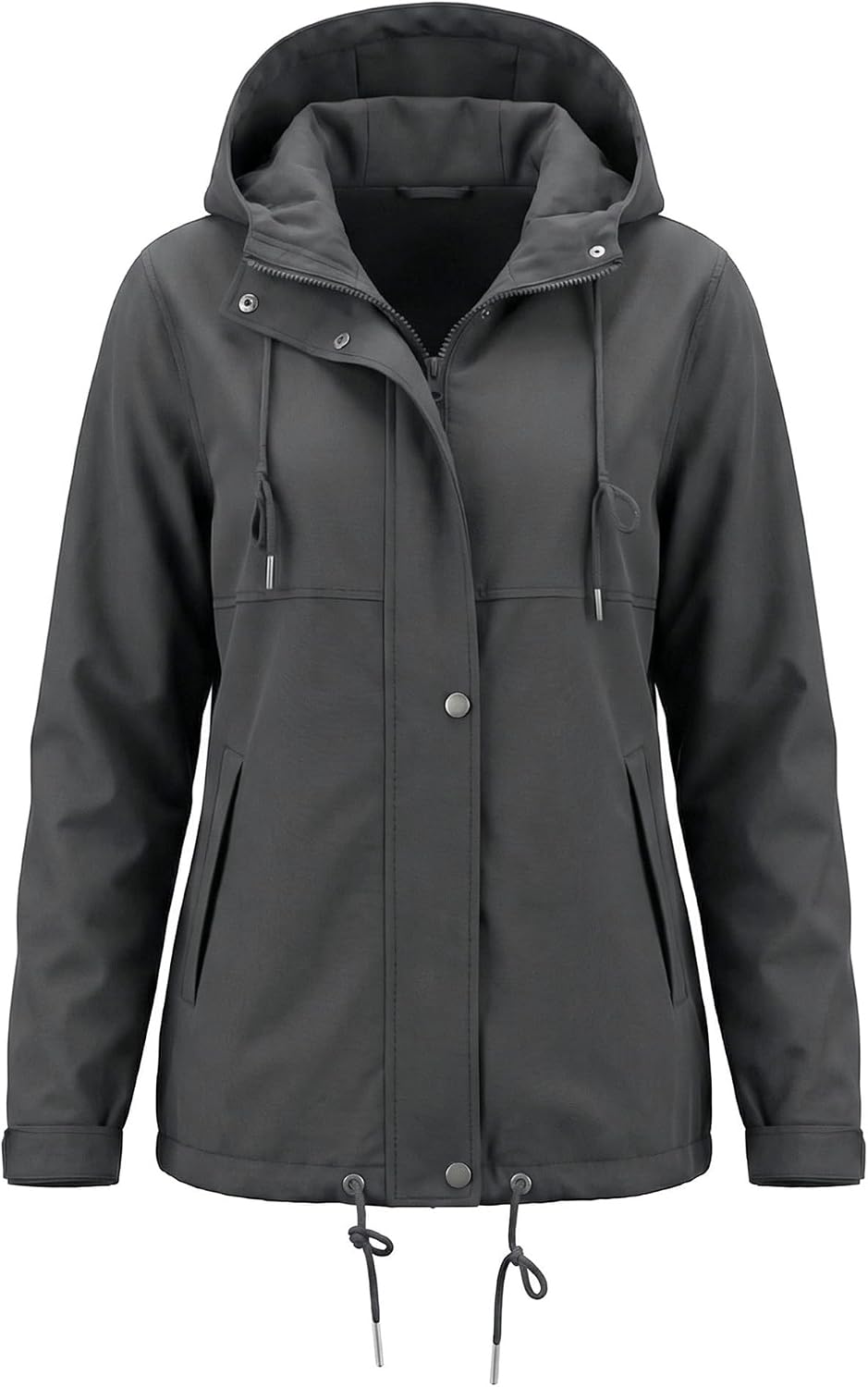Rain Jacket Women Waterproof Lightweight Drawstring Zip Rain Coats Hiking Outdoor Travel Windbreaker with Hood