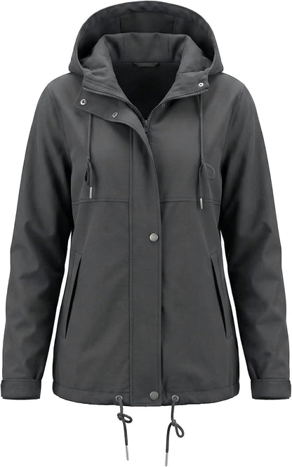 Rain Jacket Women Waterproof Lightweight Drawstring Zip Rain Coats Hiking Outdoor Travel Windbreaker with Hood
