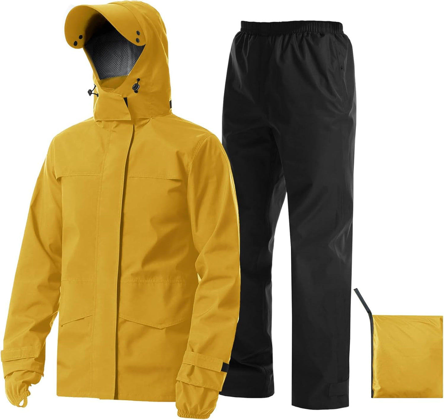 Rain Suit Waterproof Jacket with Pants 2 Pieces Breathable Lightweight Packable Raincoat with Hooded Rain Gear Unisex