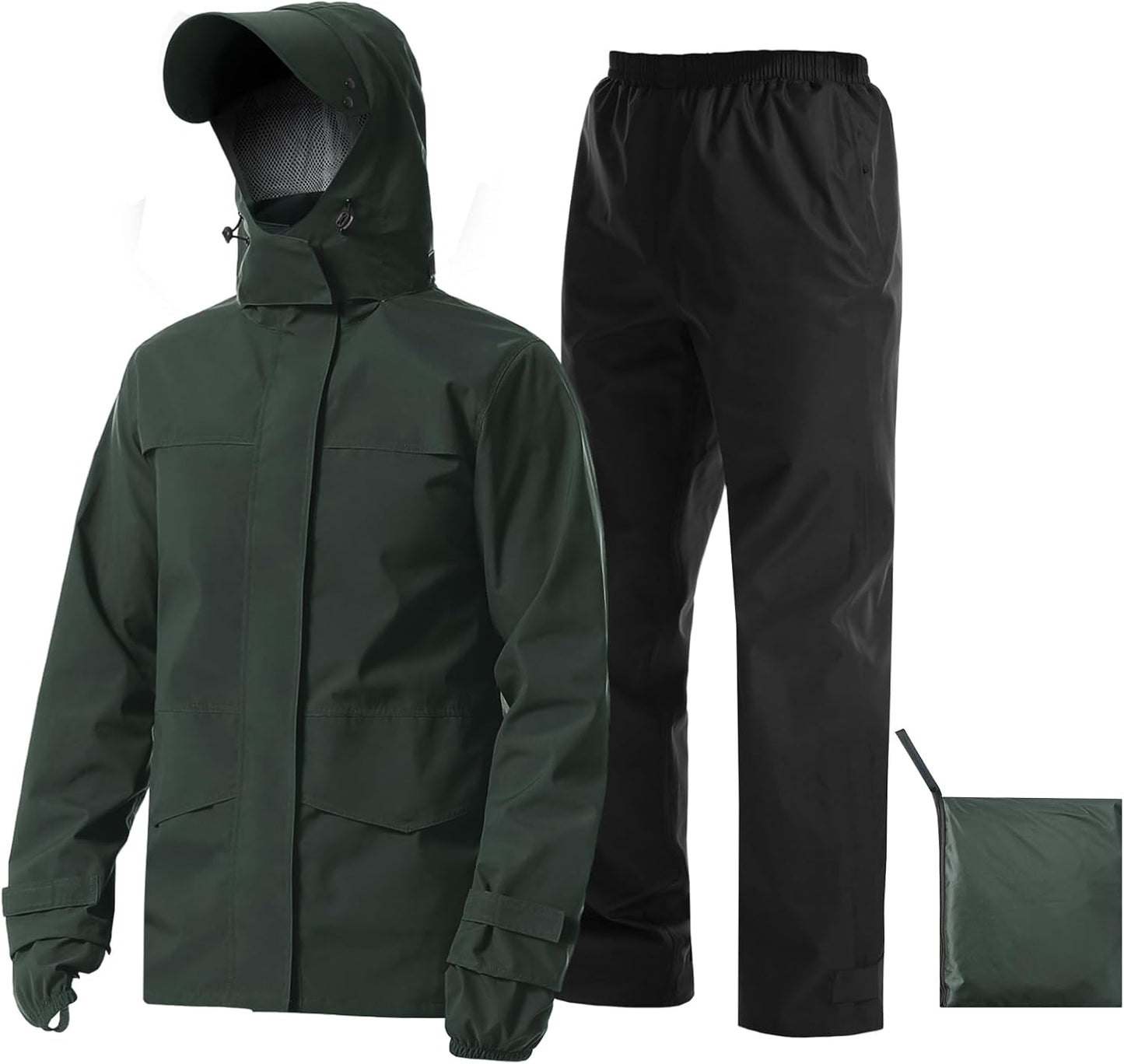 Rain Suit Waterproof Jacket with Pants 2 Pieces Breathable Lightweight Packable Raincoat with Hooded Rain Gear Unisex