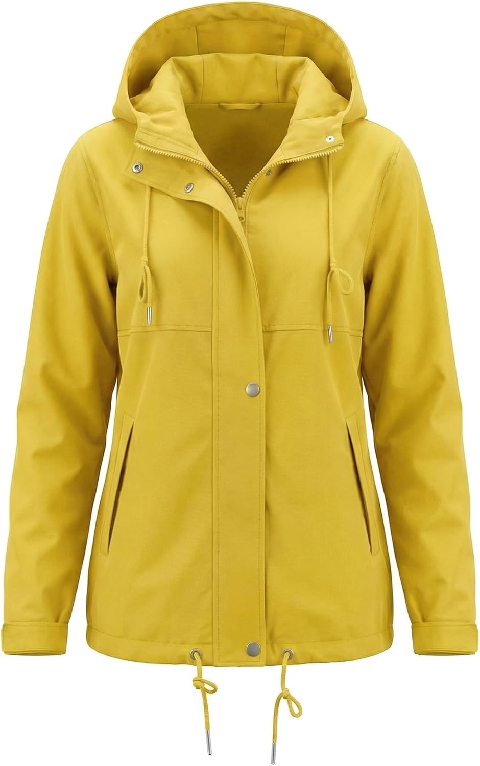 Rain Jacket Women Waterproof Lightweight Drawstring Zip Rain Coats Hiking Outdoor Travel Windbreaker with Hood