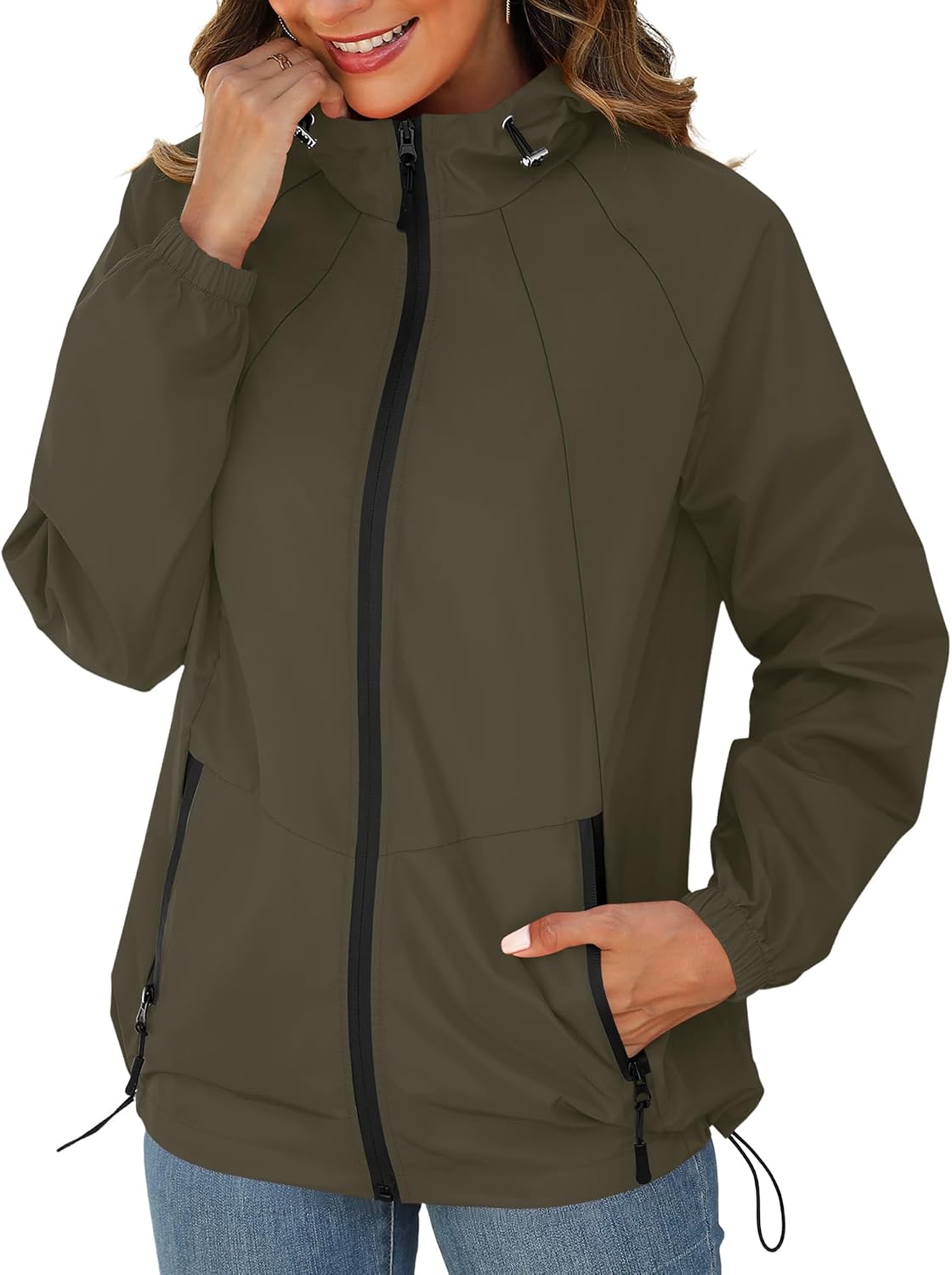 Rain Jacket for Women Waterproof Lightweight Windbreaker Jacket with Hood Packable Raincoat with Pockets S-3XL