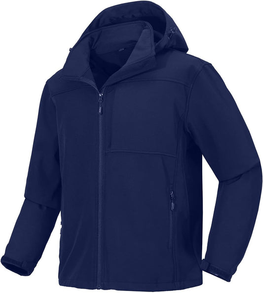 Men's Softshell Jacket Tactical Waterproof Fleece Lined with Hood Windbreaker Rain Shell Outerwear for Outdoor Hiking