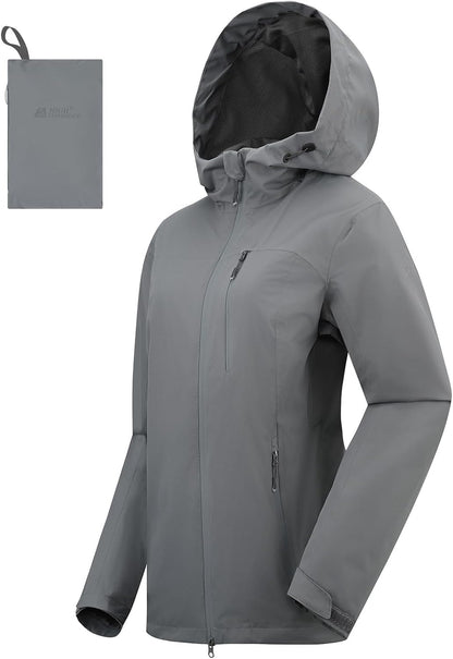 Women's Rain Jacket Packable Waterproof Lightweight Raincoat with Hood Hiking Cycling Golf Travel Windbreaker